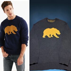 Lucky Brand Mens Navy Crewneck Sweater with Gold Bear XL